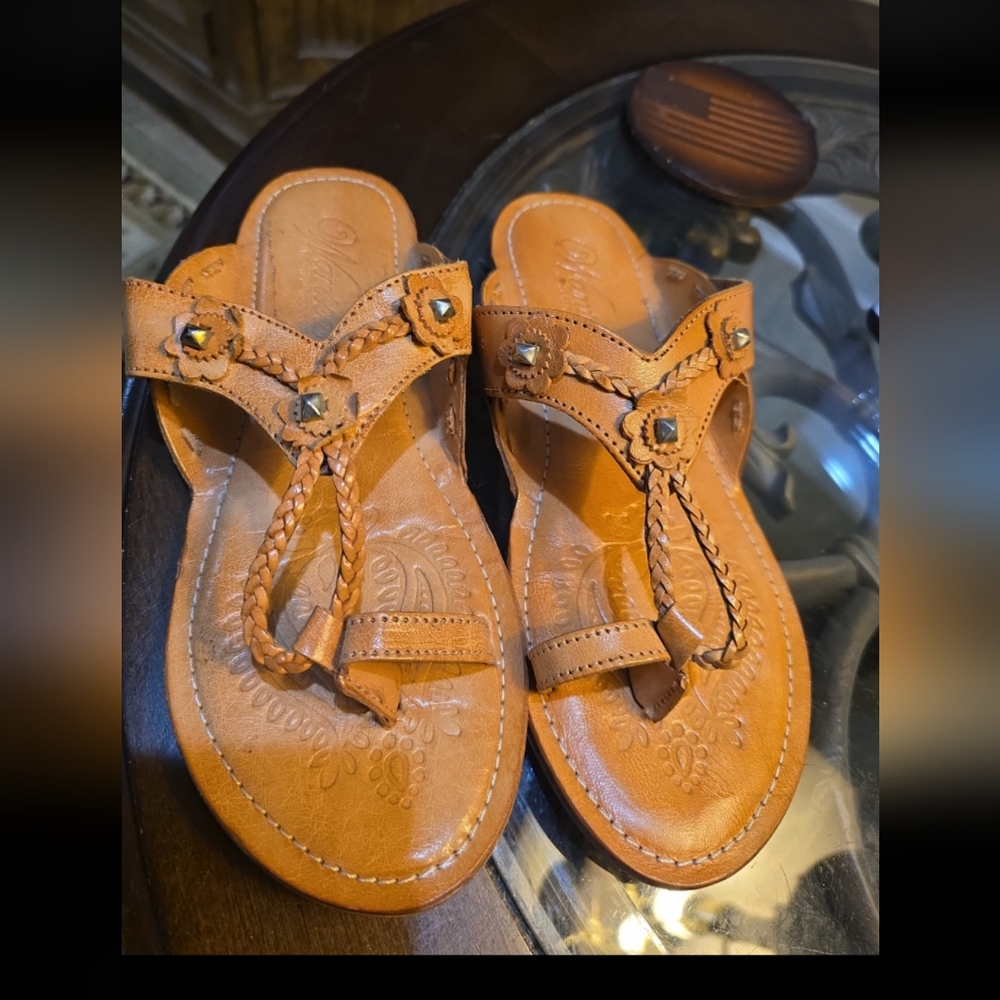 Rare Brown Leather Sandals with Studded Details From India